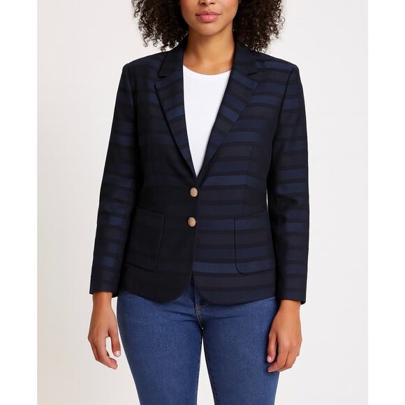 Outback Red Navy Black Striped Blazer Gold Buttons Preppy Career size large - Picture 1 of 7